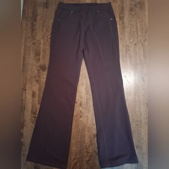 Athleta Brown Pull On Flare Leg Elastic Waist Strech Pants MT - Picture 1 of 7